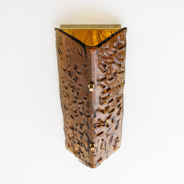 Pair of Mazzega Style Amber Murano Glass and Brass Sconces - Image 7