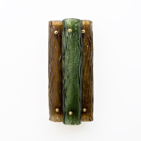 Pair of Amber and Green Murano Glass and Brass Sconces - Image 3