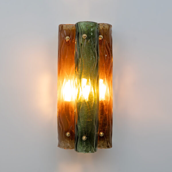 Pair of Amber and Green Murano Glass and Brass Sconces - Image 2