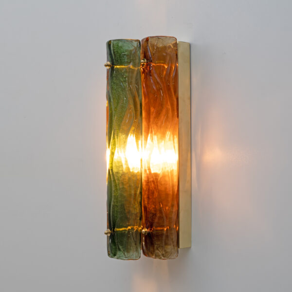 Pair of Amber and Green Murano Glass and Brass Sconces - Image 11
