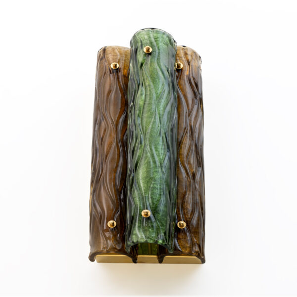 Pair of Amber and Green Murano Glass and Brass Sconces - Image 10