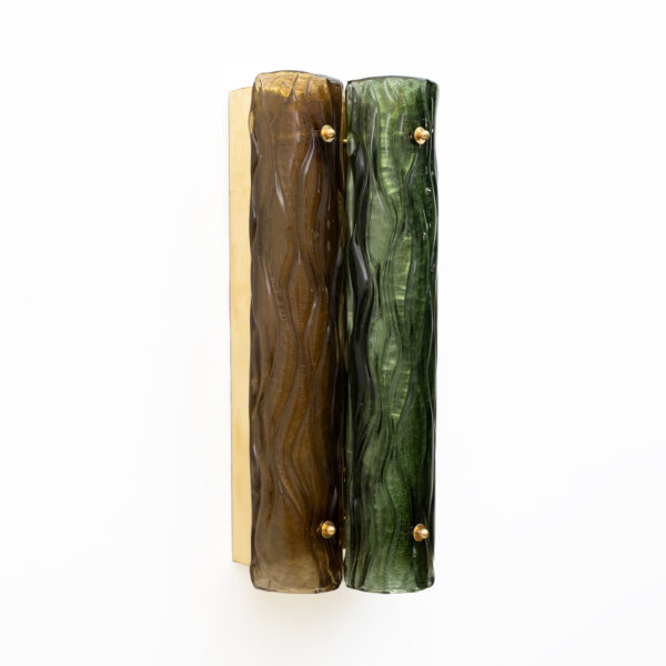 Pair of Amber and Green Murano Glass and Brass Sconces - Image 9