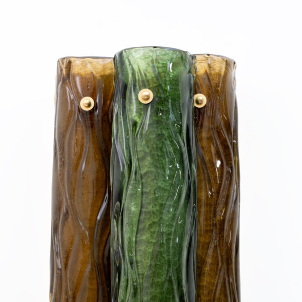 Pair of Amber and Green Murano Glass and Brass Sconces - Image 8