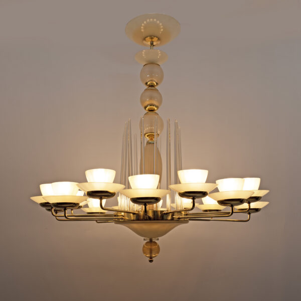Mid Century Modern Style Brass and Murano Glass Big Chandelier - Image 5