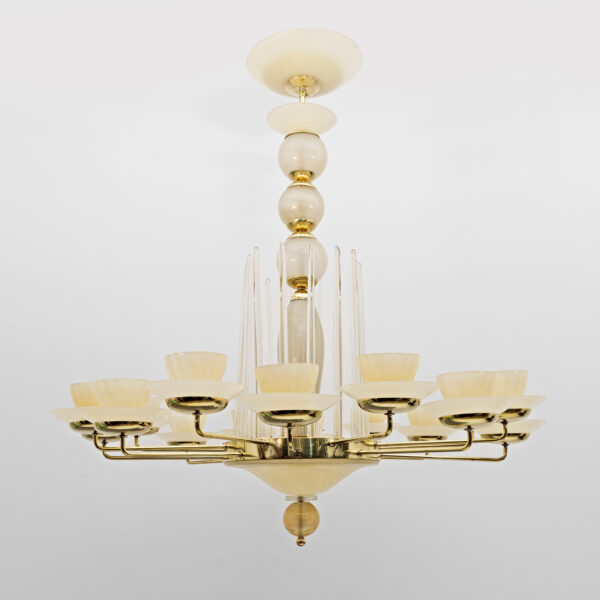 Mid Century Modern Style Brass and Murano Glass Big Chandelier - Image 6