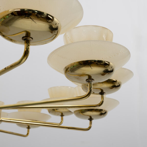 Mid Century Modern Style Brass and Murano Glass Big Chandelier - Image 7