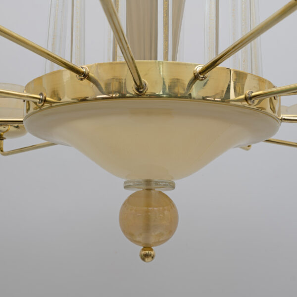 Mid Century Modern Style Brass and Murano Glass Big Chandelier - Image 8
