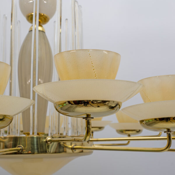 Mid Century Modern Style Brass and Murano Glass Big Chandelier - Image 10
