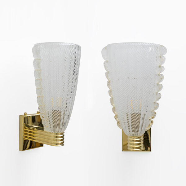 Barovier & Toso Brass and "Reticello" Murano Glass Sconces
