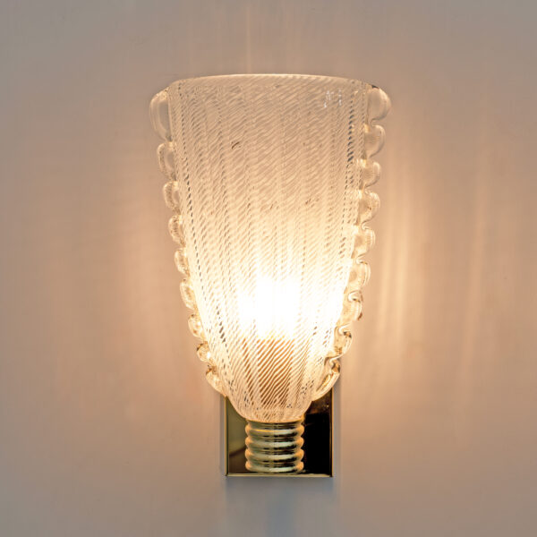 Barovier & Toso Brass and "Reticello" Murano Glass Sconces - Image 3
