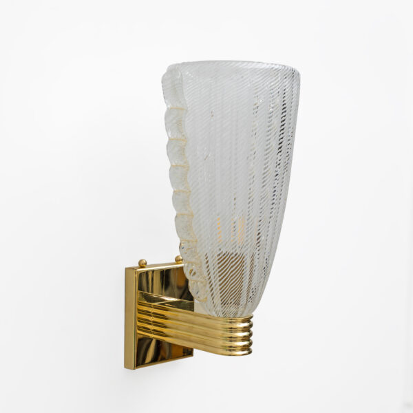 Barovier & Toso Brass and "Reticello" Murano Glass Sconces - Image 7