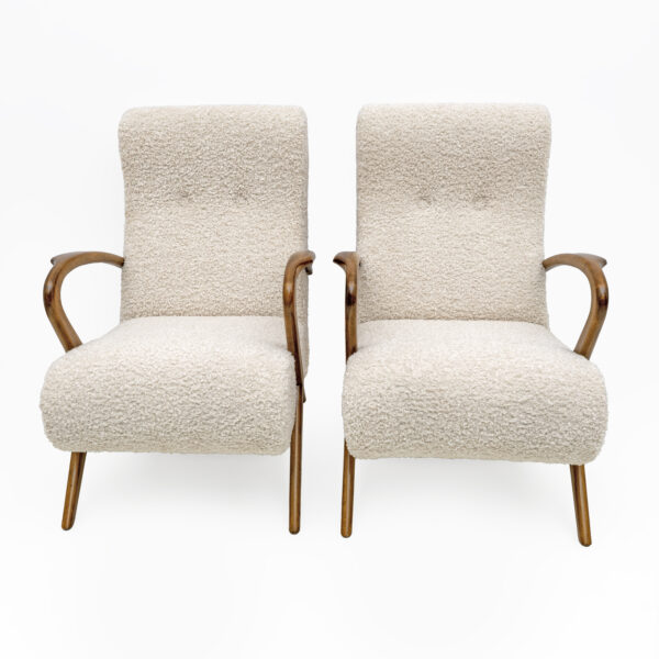 Attribute to Paolo Buffa Italian Bouclè Armchairs, Pair - Image 2