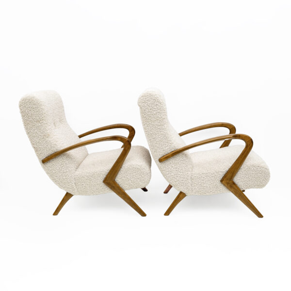 Attribute to Paolo Buffa Italian Bouclè Armchairs, Pair - Image 4