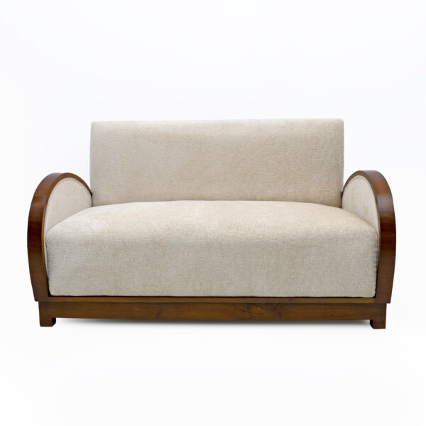 Art Deco Bouclè and Walnut Loveseat, Italy, 1930s - Image 2