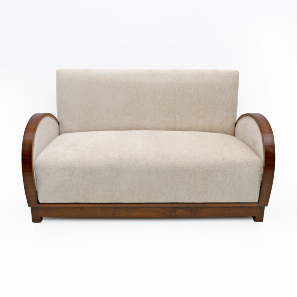 Art Deco Bouclè and Walnut Loveseat, Italy, 1930s - Image 3