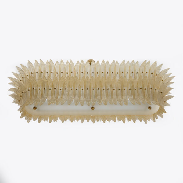 Italian Murano Glass and Brass Palmette Chandelier