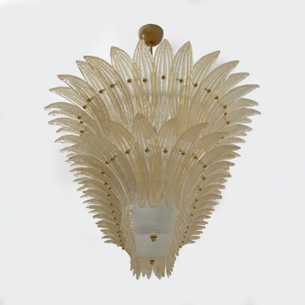 Italian Murano Glass and Brass Palmette Chandelier - Image 5