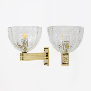 Seguso Brass and "Pelugoso" Murano Glass Sconces, Pair