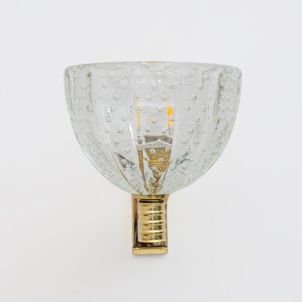 Seguso Brass and "Pelugoso" Murano Glass Sconces, Pair - Image 2