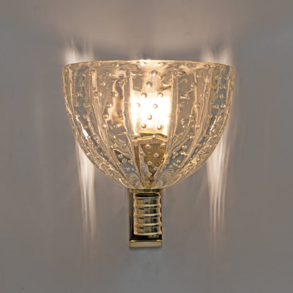 Seguso Brass and "Pelugoso" Murano Glass Sconces, Pair - Image 3