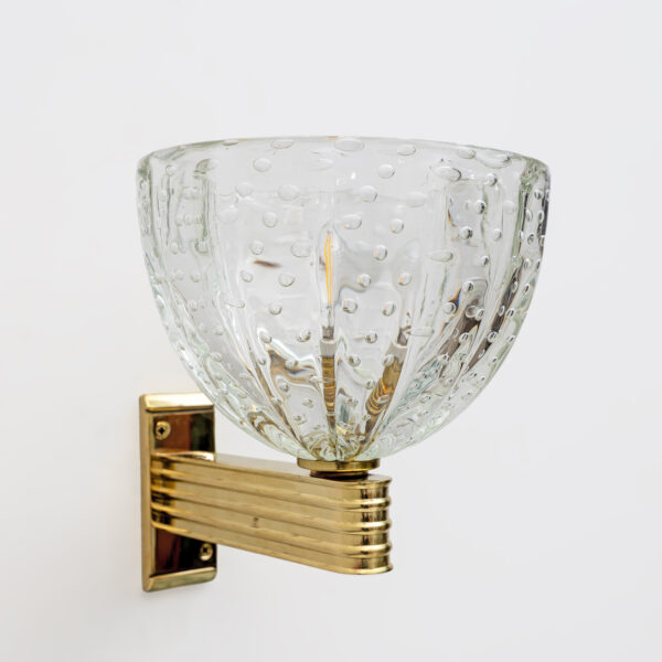 Seguso Brass and "Pelugoso" Murano Glass Sconces, Pair - Image 4