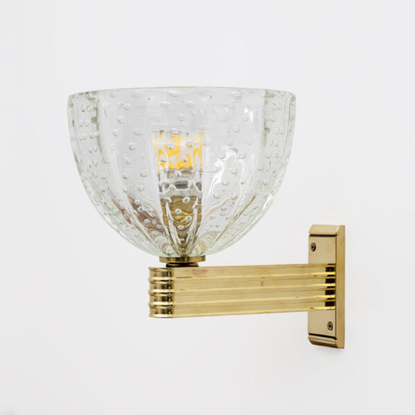 Seguso Brass and "Pelugoso" Murano Glass Sconces, Pair - Image 5