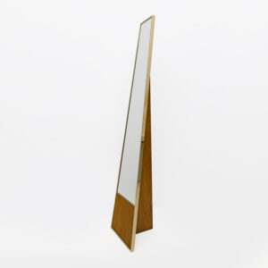 Mid-century Modern Brass and Wood Floor Mirror, Italy, 1970s