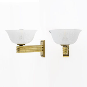 Carlo Scarpa Brass and Reticello Murano Glass Sconces for Venini
