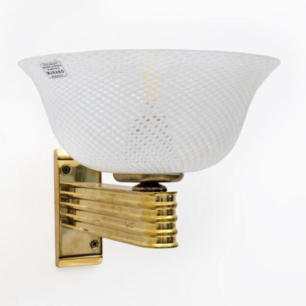 Carlo Scarpa Brass and Reticello Murano Glass Sconces for Venini - Image 2