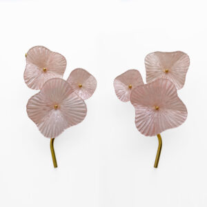 Pair of Murano Artistic Glass Pearly Pink and Brass Sconces