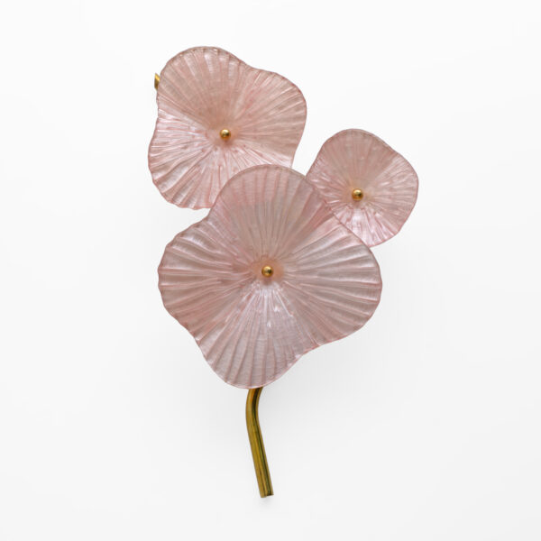 Pair of Murano Artistic Glass Pearly Pink and Brass Sconces - Image 2