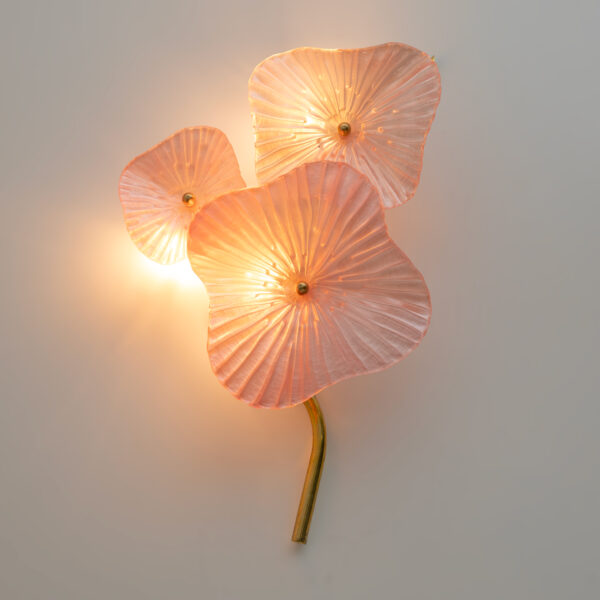 Pair of Murano Artistic Glass Pearly Pink and Brass Sconces - Image 4