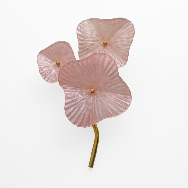 Pair of Murano Artistic Glass Pearly Pink and Brass Sconces - Image 5