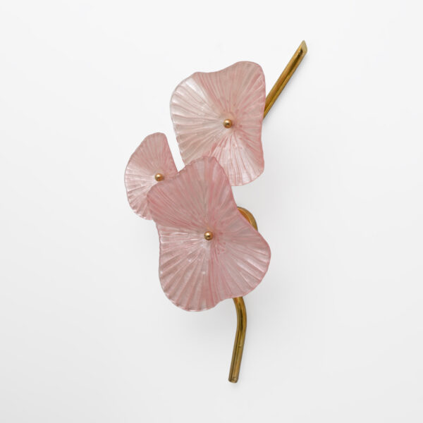 Pair of Murano Artistic Glass Pearly Pink and Brass Sconces - Image 8