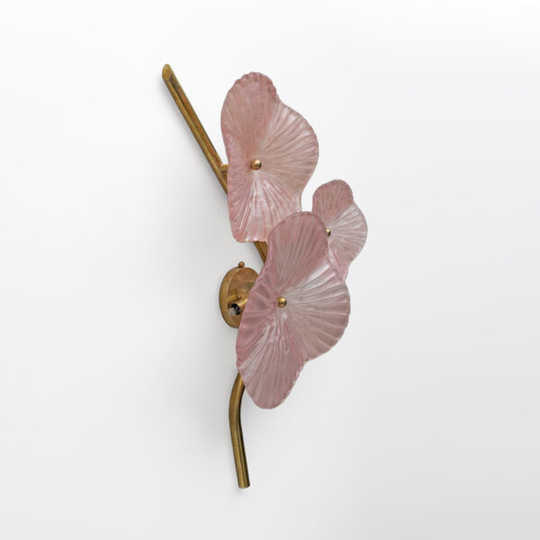 Pair of Murano Artistic Glass Pearly Pink and Brass Sconces - Image 7