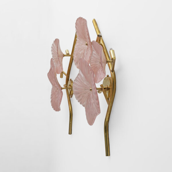 Pair of Murano Artistic Glass Pearly Pink and Brass Sconces - Image 6