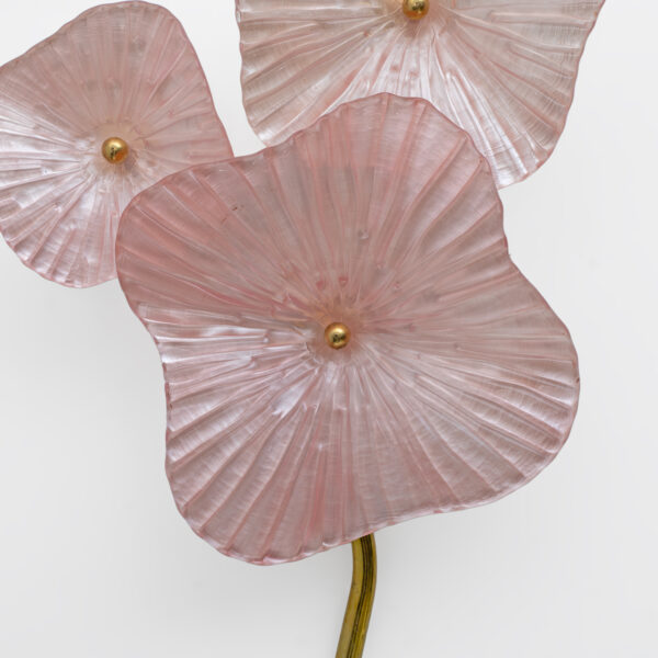 Pair of Murano Artistic Glass Pearly Pink and Brass Sconces - Image 3