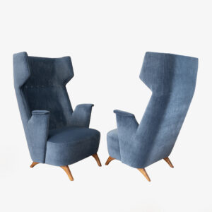 Pair of Italian Velvet High Back Armchairs, 1950s