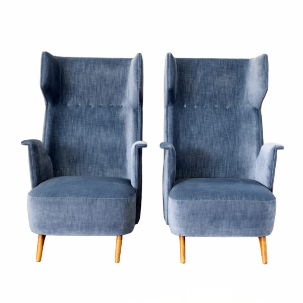 Pair of Italian Velvet High Back Armchairs, 1950s - Image 6