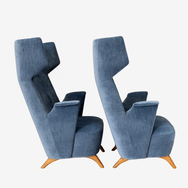 Pair of Italian Velvet High Back Armchairs, 1950s - Image 4