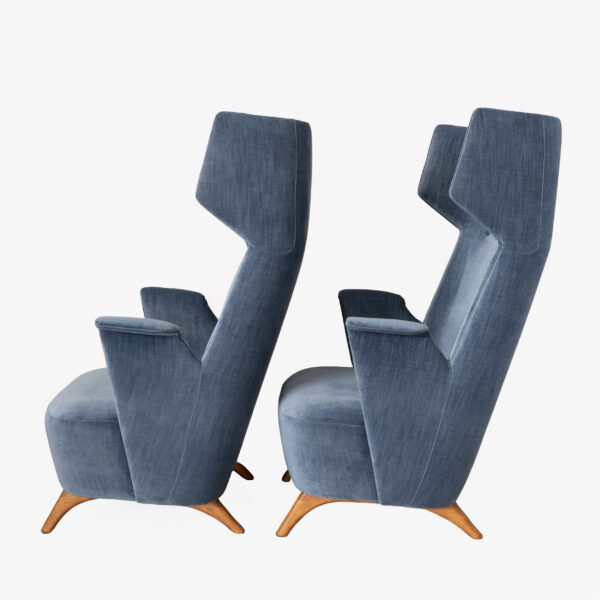 Pair of Italian Velvet High Back Armchairs, 1950s - Image 3