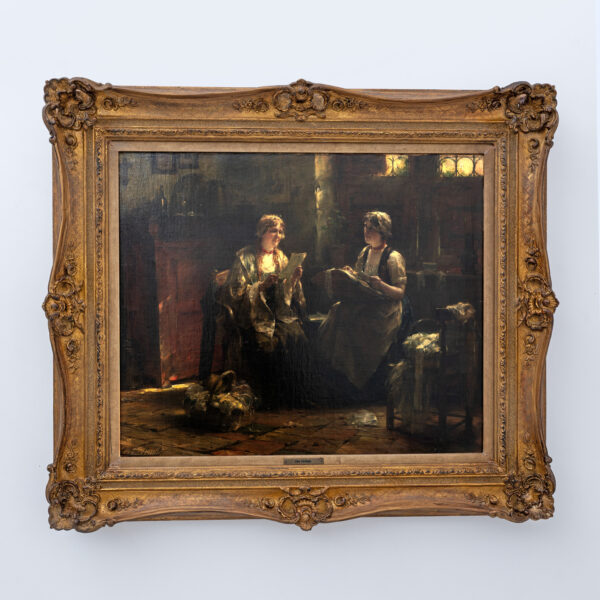 Edward Portielje "The letter", 19th Century Flemish oil Painting