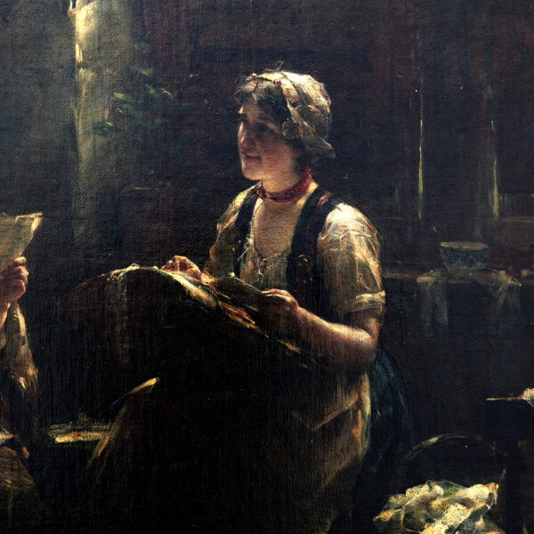 Edward Portielje "The letter", 19th Century Flemish oil Painting - Image 4