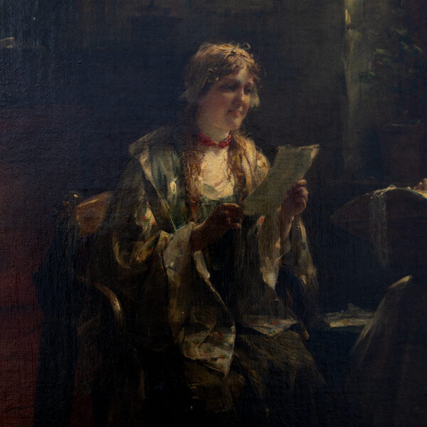 Edward Portielje "The letter", 19th Century Flemish oil Painting - Image 5