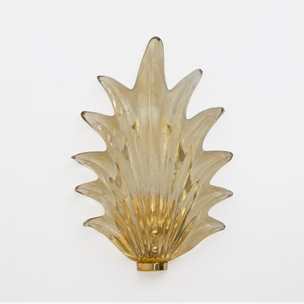 Pair Barovier & Toso Style Italian Murano Glass Leaf Sconces - Image 5