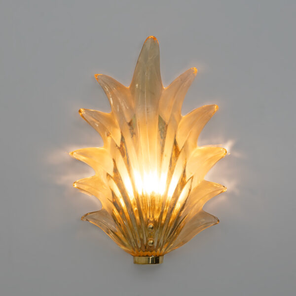 Pair Barovier & Toso Style Italian Murano Glass Leaf Sconces - Image 4