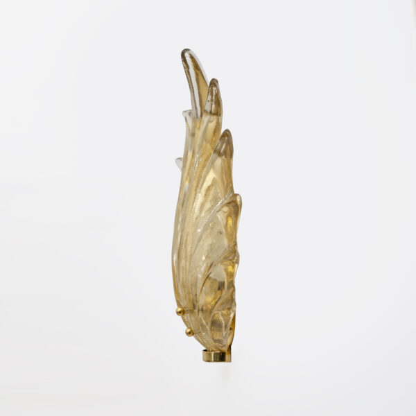 Pair Barovier & Toso Style Italian Murano Glass Leaf Sconces - Image 3