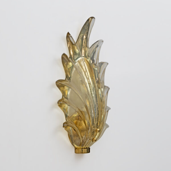 Pair Barovier & Toso Style Italian Murano Glass Leaf Sconces - Image 2