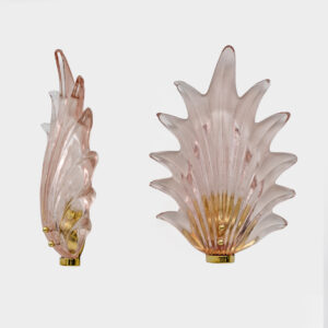 Pair Barovier & Toso Style Italian Murano Glass Leaf Sconces
