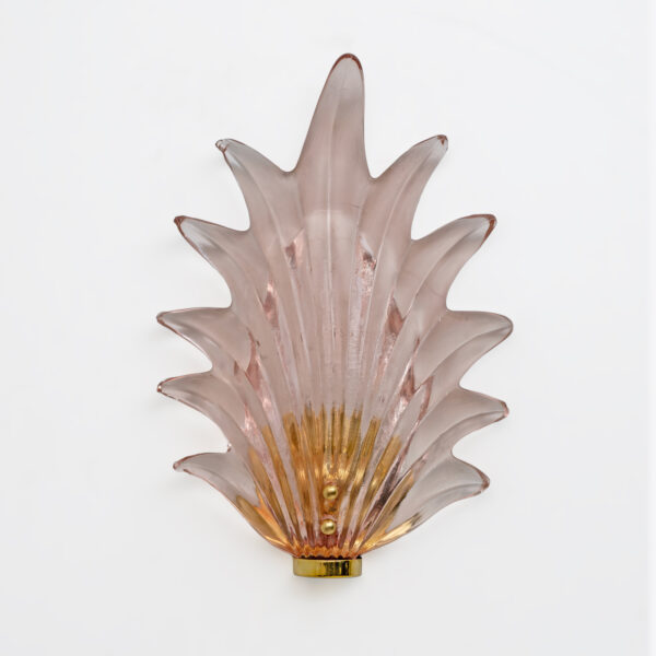 Pair Barovier & Toso Style Italian Murano Glass Leaf Sconces - Image 2